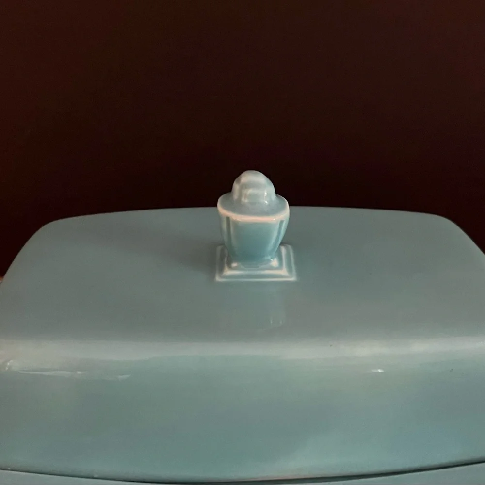 Homer Laughlin Harlequin Turquoise Half Pound Butter Dish  Rare Vintage